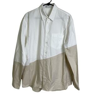 JW Anderson Two Tone Shirt Mens 42 Tan White Long Sleeve Button Up Pocket Cotton